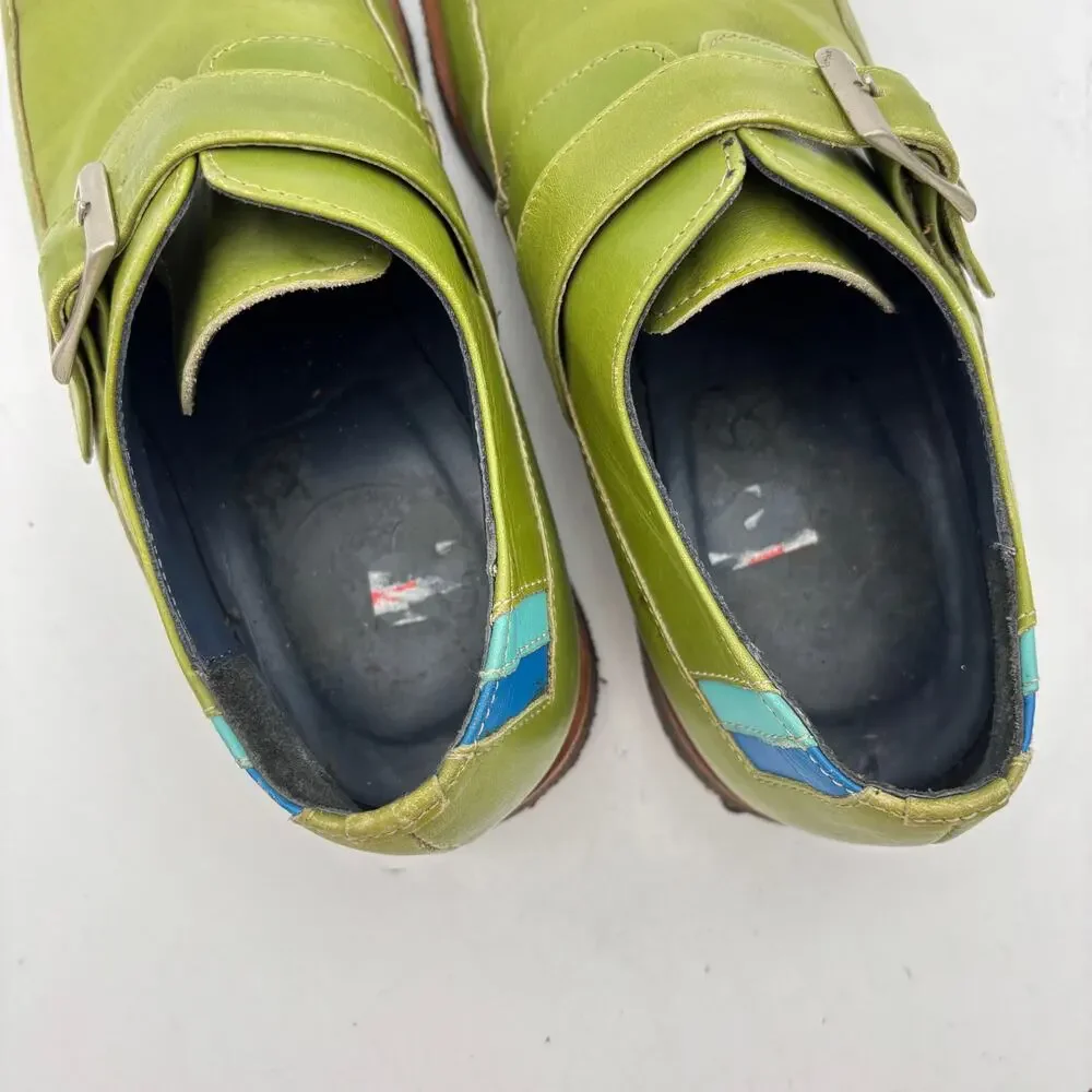 Vintage John Fluevog Ascot Leather Shoes Men's 7 Monk Strap Green